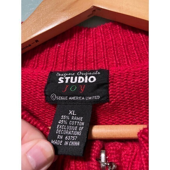 Vintage Designer Originals Studios Women's‎ Red Christmas Tree Sweater Zip Up XL - Picture 7 of 9